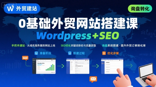 WordPress外贸建站+SEO优化课程，手把手教你从0到1搭建可获得询盘的外贸网站-禾谷轻创网