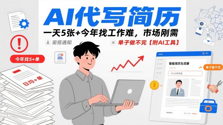 AI代写简历，一天5张+今年找工作难，市场刚需，单子做不完【附AI工具】-禾谷轻创网