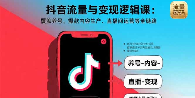 抖音流量与变现逻辑课：覆盖养号、爆款内容生产、直播间运营等全链路-禾谷轻创网
