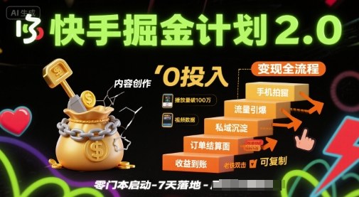 快手掘金计划2.0，快手电商变现全流程，简单可复制，0投入-禾谷轻创网