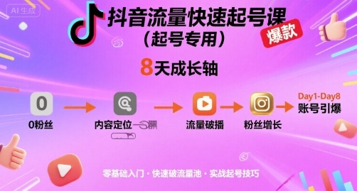 抖音流量快速起号课(起号专用)，8天带你做爆自己的账号-禾谷轻创网