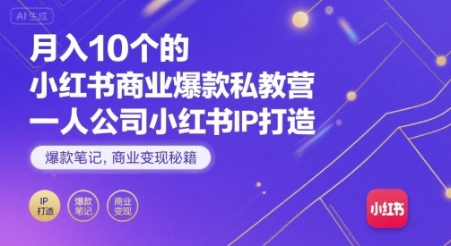 月入10个的小红书商业爆款私教营，一人公司小红书IP打造，爆款笔记，商业变现秘籍-禾谷轻创网