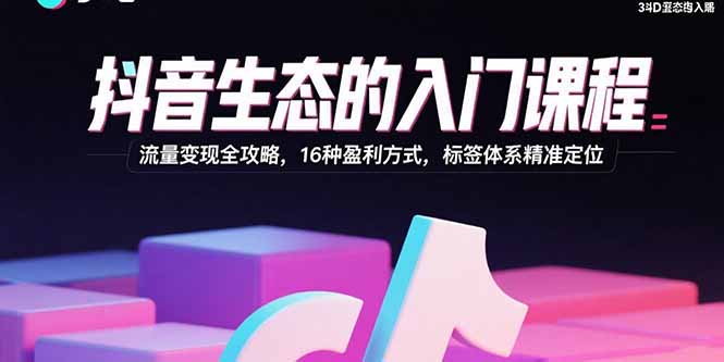 抖音生态的入门课程：流量变现全攻略，16种盈利方式，标签体系精准定位-禾谷轻创网