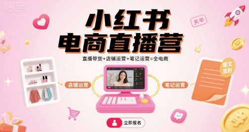 小红书电商直播营，直播带货+店铺运营+笔记运营=全电商-禾谷轻创网