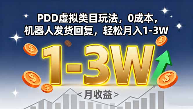 PDD虚拟类目玩法，0成本，机器人发货回复，轻松月入1-3W-禾谷轻创网