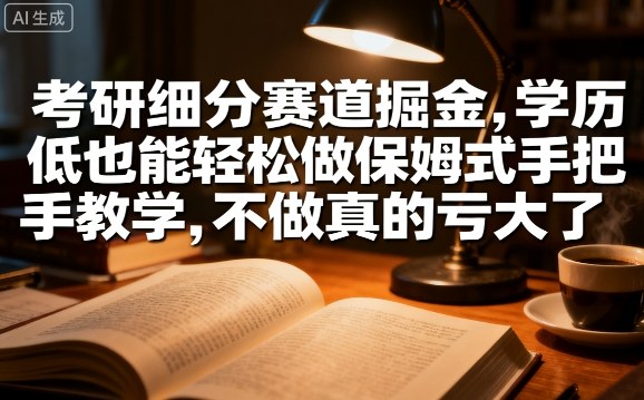 考研细分赛道掘金，日入1k+，学历低也能轻松做保姆式手把手教学，不做真的亏大了【揭秘】-禾谷轻创网