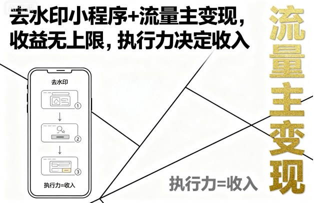 去水印小程序+流量主变现，收益无上限，执行力决定收入-禾谷轻创网