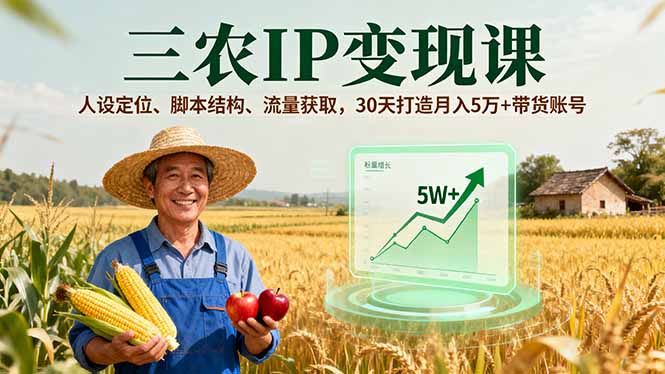 三农IP变现课，人设定位、脚本结构、流量获取，30天打造月入5万+带货账号-禾谷轻创网