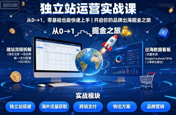 独立站运营实战课，​从0到1，零基础也能快速上手，开启你的品牌出海掘金之旅-禾谷轻创网