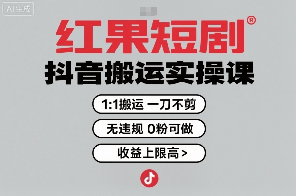 红果短剧拉新之抖音搬运实操课，1：1搬运，一刀不剪，无违规，0粉可做，收益上限高-禾谷轻创网
