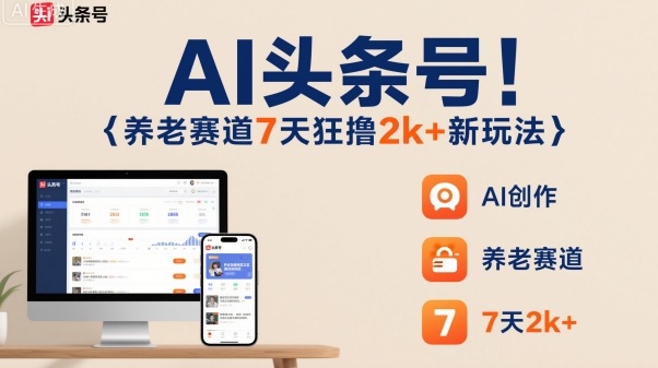 AI头条号，7天狂撸2k+，做养老赛道，新风口新玩法-禾谷轻创网