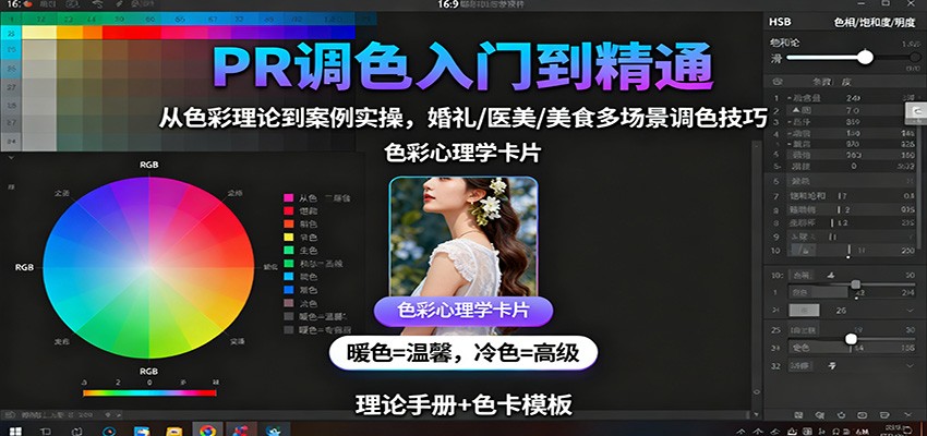 PR调色入门到精通：从色彩理论到案例实操，婚礼/医美/美食多场景调色技巧-禾谷轻创网