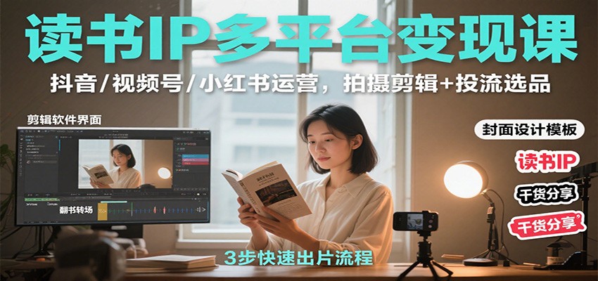 读书IP多平台变现课：抖音/视频号/小红书运营，拍摄剪辑+投流选品-禾谷轻创网