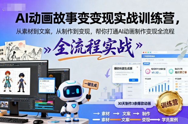 AI动画故事变现实战训练营，从素材到文案，从制作到变现，帮你打通AI动画制作变现全流程-禾谷轻创网