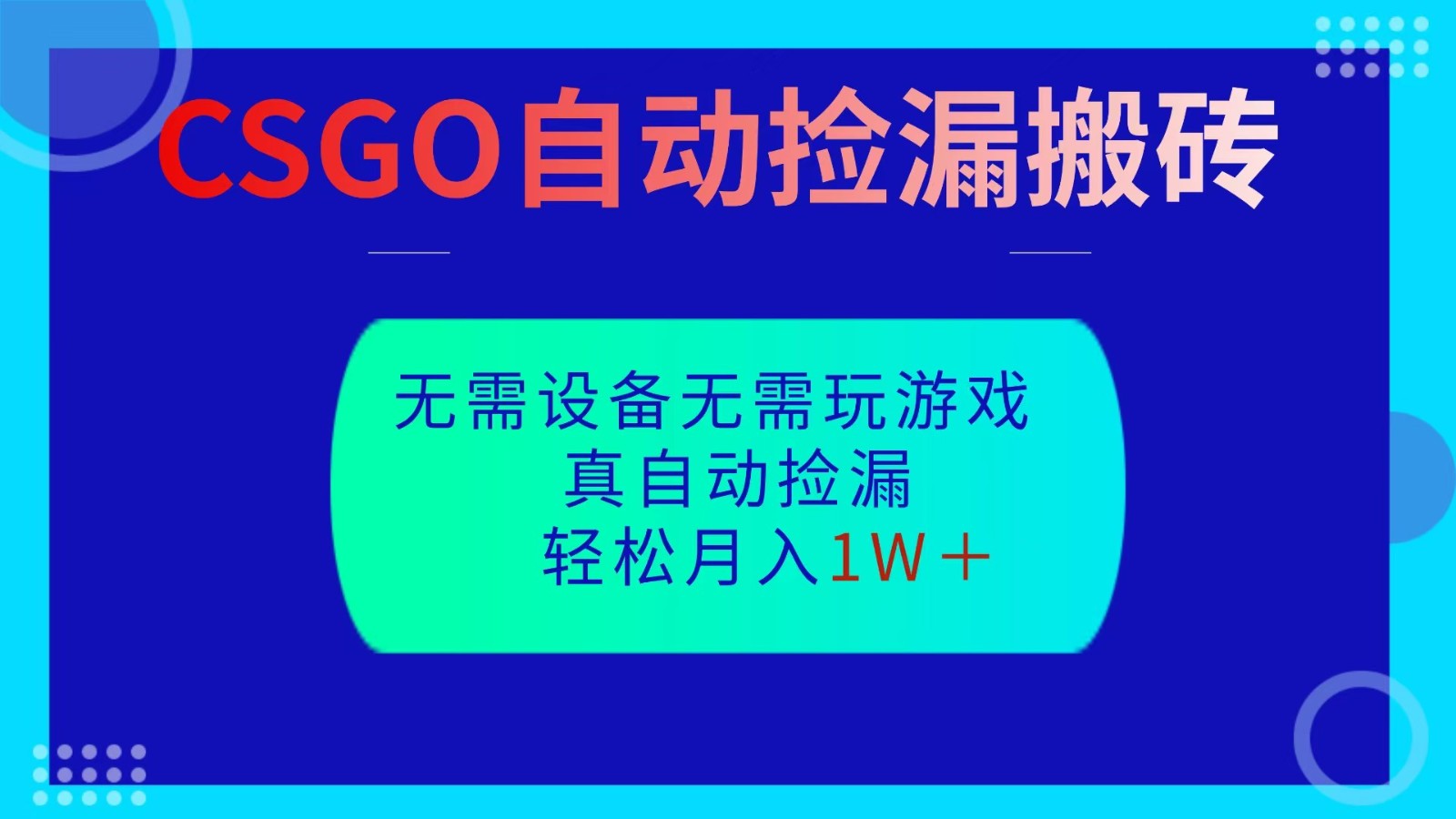 CSGO自动捡漏搬砖，当天操作当天见结果，无需了解游戏，包教包会包落地-禾谷轻创网