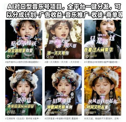 AI对口型音乐号项目，全平台一键分发，可以分成计划-广告收益-音乐推广-收徒-商单等-禾谷轻创网