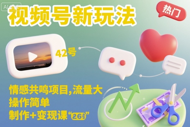 视频号新玩法，情感共鸣项目，流量大，操作简单，制作+变现课-禾谷轻创网