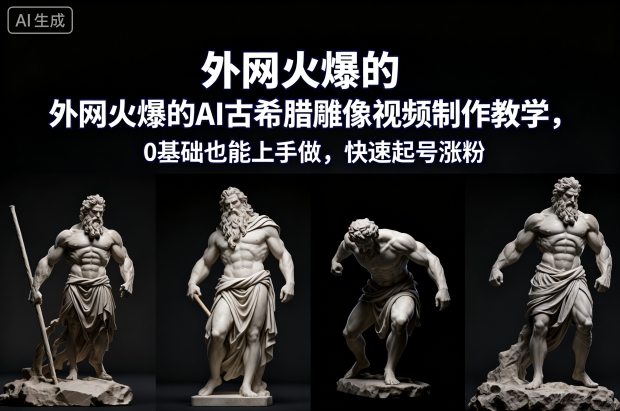 外网火爆的AI古希腊雕像视频制作教学，0基础也能上手做，快速起号涨粉-禾谷轻创网