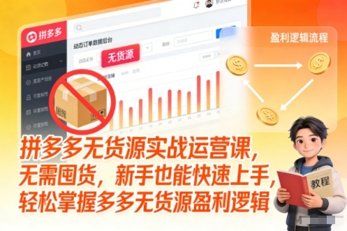 拼多多无货源实战运营课，无需囤货，新手也能快速上手，轻松掌握多多无货源盈利逻辑-禾谷轻创网