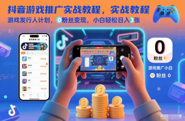 抖音游戏推广实战教程，游戏发行人计划，0粉丝变现，小白轻松日入3张-禾谷轻创网