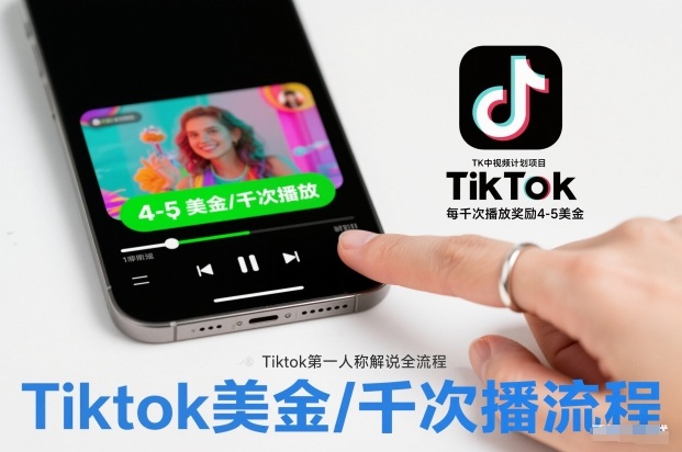 TK中视频计划项目，Tiktok第一人称解说流程，每干次播放奖励4-5美金-禾谷轻创网