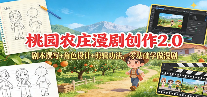 桃园农庄漫剧创作2.0：剧本撰写+角色设计+剪辑功法，零基础学做漫剧-禾谷轻创网