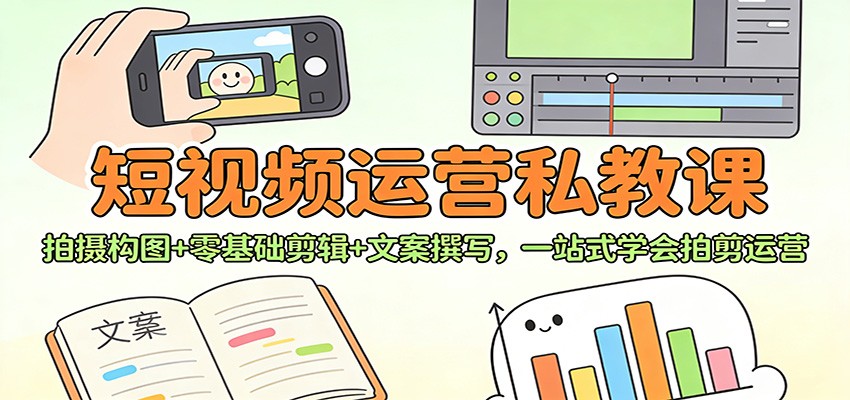 短视频运营私教课：拍摄构图+零基础剪辑 +文案撰写，一站式学会拍剪运营-禾谷轻创网
