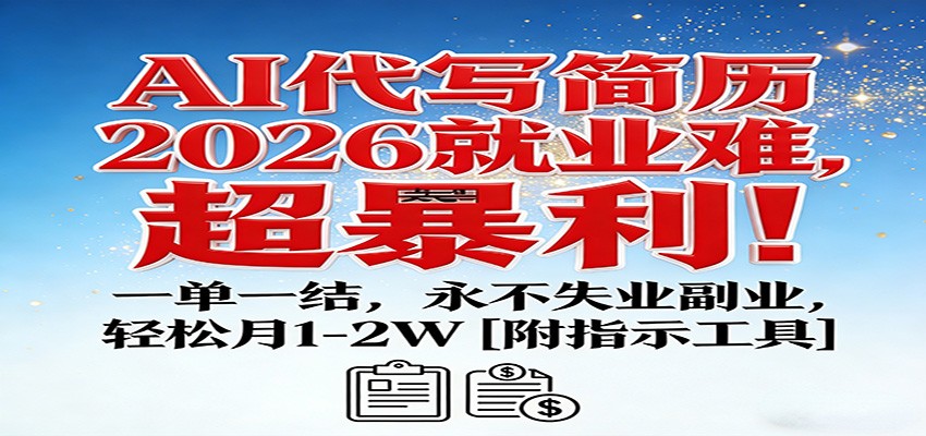 AI代写简历，2026就业难，超暴利！一单一结，永不失业副业，轻松月1-2W【附指令工具】-禾谷轻创网