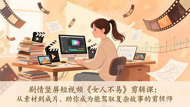 剧情竖屏短视频《女人不易》剪辑课：从素材到成片、助你成为能驾驭复杂故事的剪辑师-禾谷轻创网