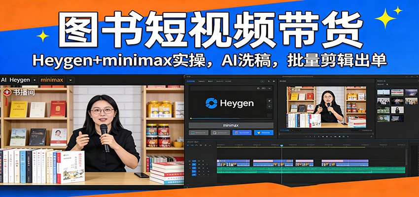 图书短视频带货：Heygen+minimax实操，AI洗稿 ，批量剪辑出单-禾谷轻创网