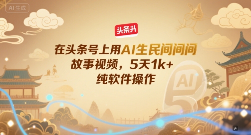 在头条号上用AI生民间故事视频，5天1k+，纯软件操作-禾谷轻创网