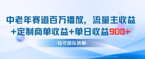 中老年赛道百万播放+流量主收益+定制收益，单日收益9张-禾谷轻创网