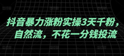 抖音暴力涨粉实操3天千粉，自然流，不花一分钱投流，实操经验分享-禾谷轻创网
