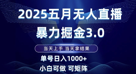 2025五月无人直播暴力掘金3.0，当天上手，当天拿结果，单号日入1k+小白可做可矩阵【揭秘】-禾谷轻创网