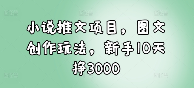小说推文项目，图文创作玩法，新手10天挣3000-禾谷轻创网