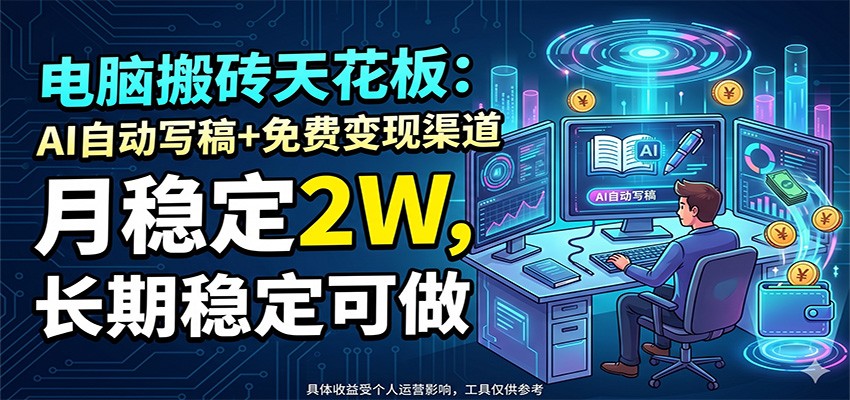 电脑搬砖天花板：AI自动写稿+免费变现渠道，月稳定2W，长期稳定可做-禾谷轻创网