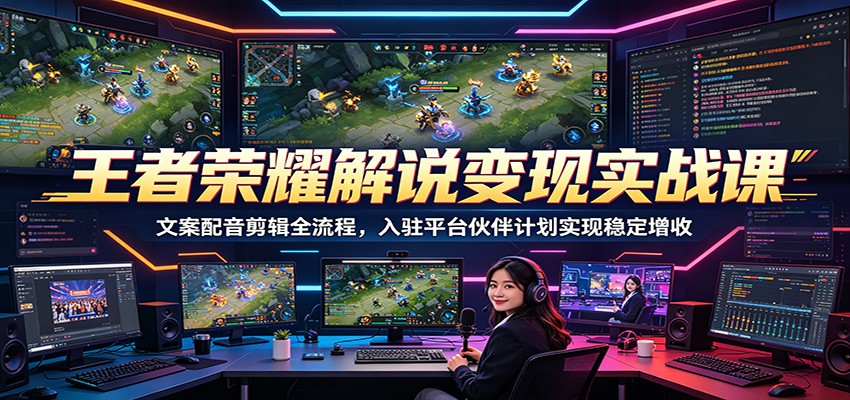 王者荣耀解说变现实战课：文案配音剪辑全流程，入驻平台伙伴计划实现稳定增收-禾谷轻创网