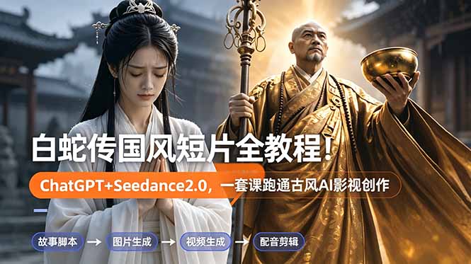 白蛇传-国风短片全教程！ChatGPT+Seedance2.0，一套课跑通古风AI影视创作-禾谷轻创网