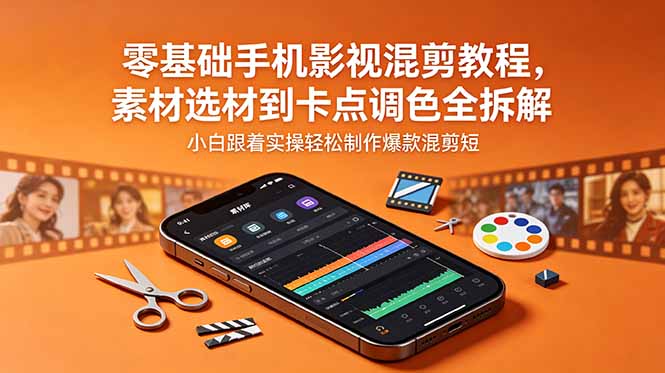 零基础手机影视混剪教程，素材选材到卡点调色全拆解，小白跟着实操轻松制作爆款混剪短片-禾谷轻创网