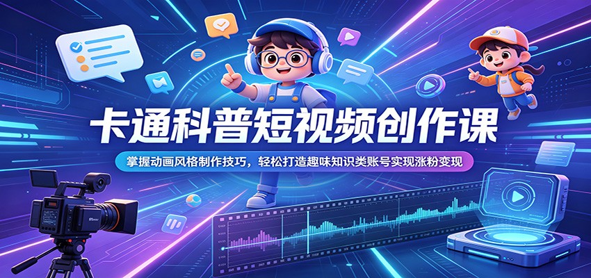 卡通科普短视频创作课：掌握动画风格制作技巧，轻松打造趣味知识类账号实现涨粉变现-禾谷轻创网