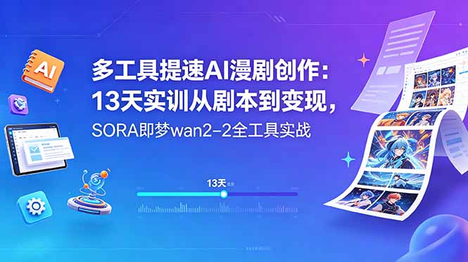 多工具提速AI漫剧创作：13天实训从剧本到变现，SORA即梦wan2-2全工具实战-禾谷轻创网