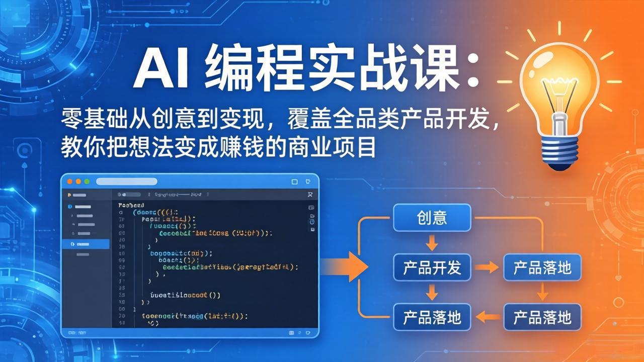 AI编程实战课-第三期-6月更新：零基础从创意到变现，覆盖全品类产品开发，把想法变成赚钱项目-禾谷轻创网