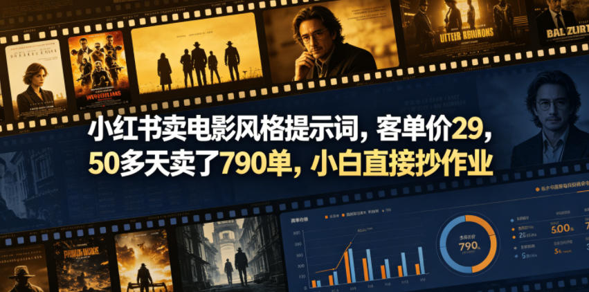 小红书卖电影风格提示词，客单价29，50多天卖了790单，小白直接抄作业！-禾谷轻创网