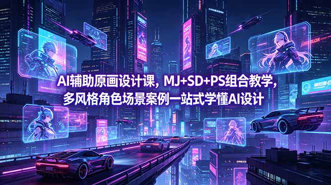 AI辅助原画设计课，MJ+SD+PS组合教学，多风格角色场景案例一站式学懂AI设计-禾谷轻创网