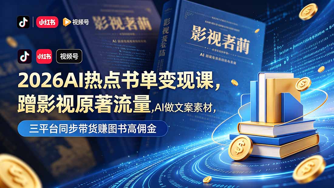 2026AI热点书单变现课，蹭影视原著流量，AI做文案素材，三平台同步带货赚图书高佣金-禾谷轻创网