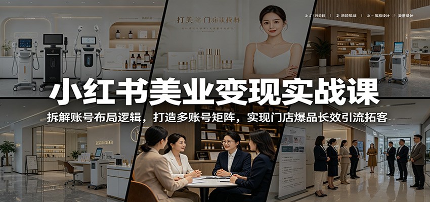 小红书美业变现实战课：拆解账号布局逻辑，打造多账号矩阵，实现门店爆品长效引流拓客-禾谷轻创网