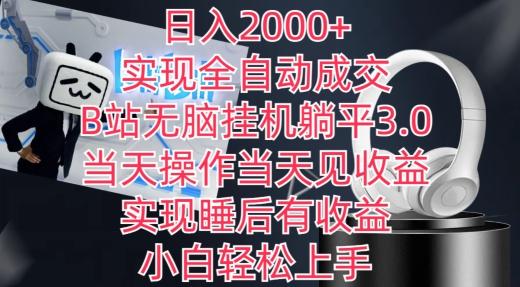 日入2000+，实现全自动成交，B站无脑挂机躺平3.0，当天操作当天见收益，实现睡后有收益【揭秘】-禾谷轻创网