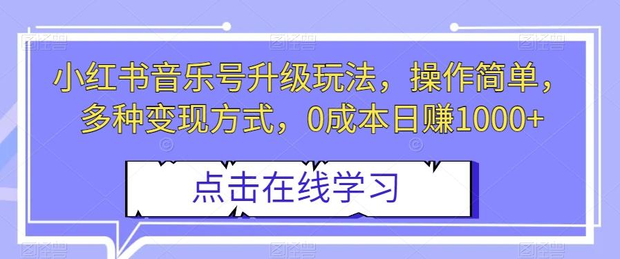 小红书音乐号升级玩法，操作简单，多种变现方式，0成本日赚1000+【揭秘】-禾谷轻创网