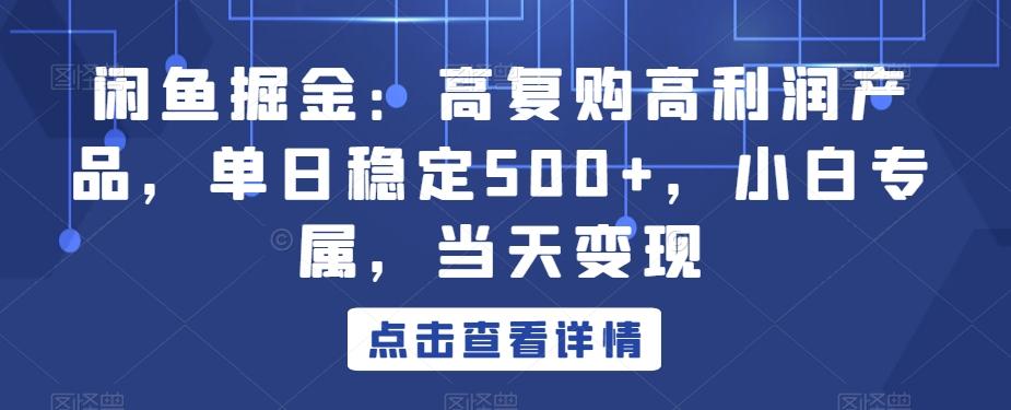 闲鱼掘金：高复购高利润产品，单日稳定500+，小白专属，当天变现-禾谷轻创网