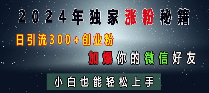 2024年独家涨粉秘籍，日引流300+创业粉，加爆你的微信好友，小白也能轻松上手-禾谷轻创网